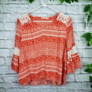 Entro Boho Blouse Hippie Top Medium Bell Sleeve